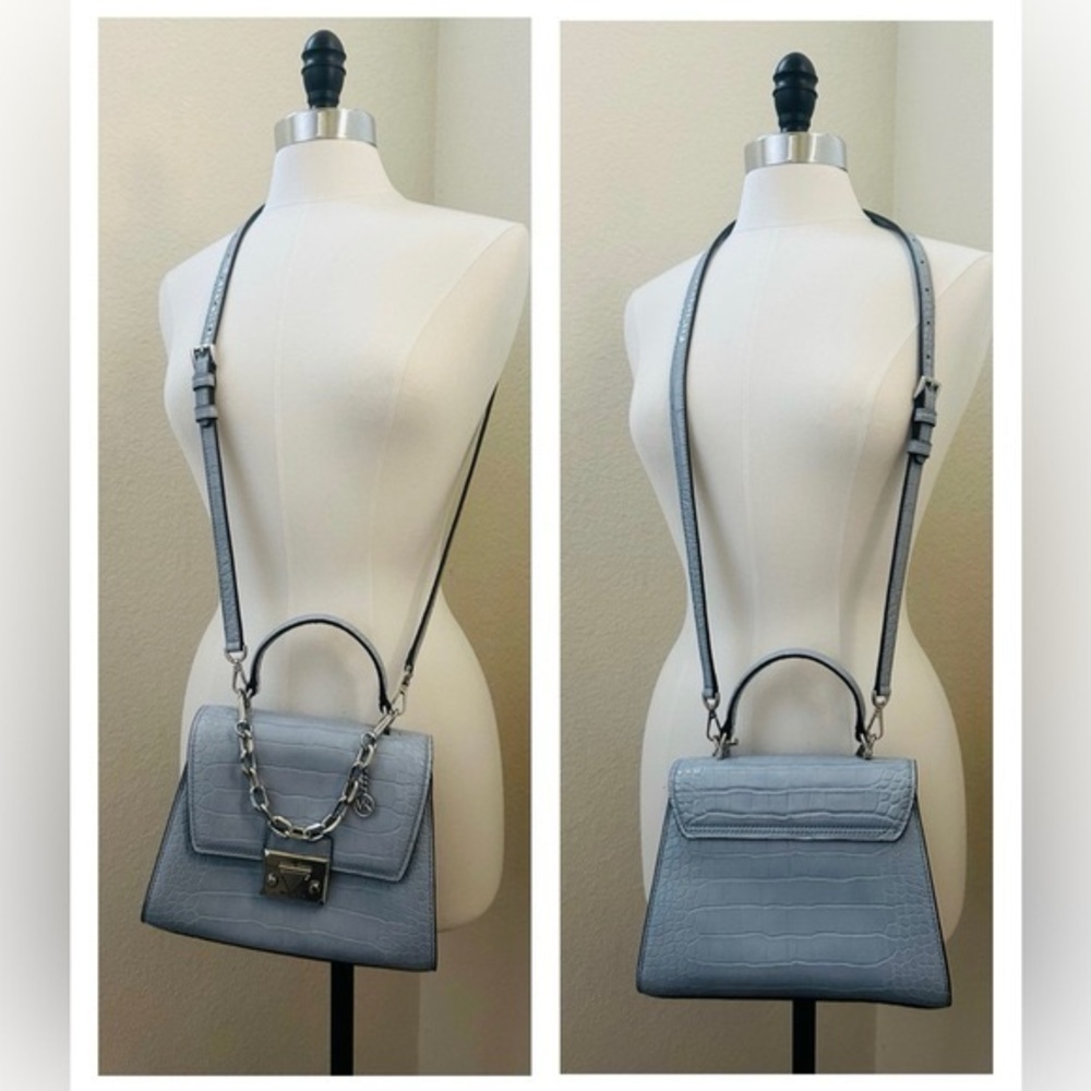 Michael Kors Croc Blue Embossed Serena Small Satchel